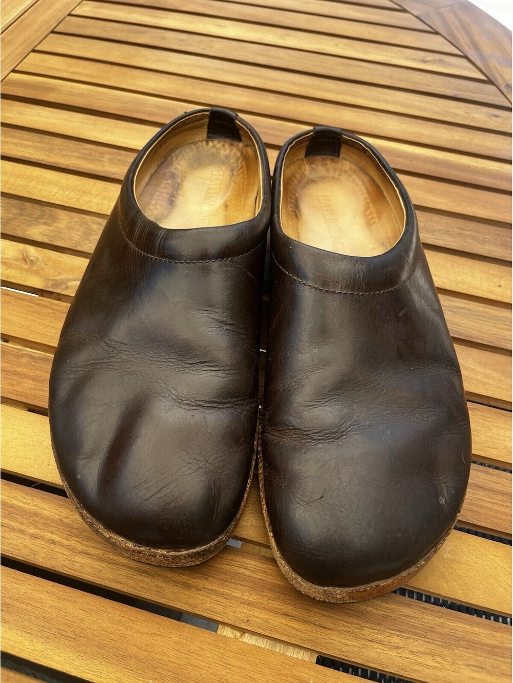 HAFLINGER Brown Leather Clogs Mens 13.5 EU 47 MSRP $170 Travel Classic